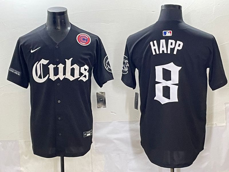Men 2025 Chicago Cubs #8 Happ Black Five generations Joint Name Nike MLB Jersey style 15